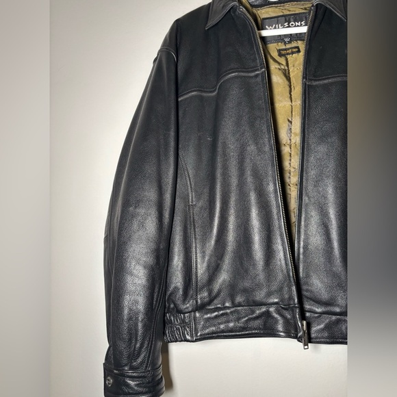 Wilsons Leather Black Bomber Jacket with Tan Lining - Picture 2 of 8